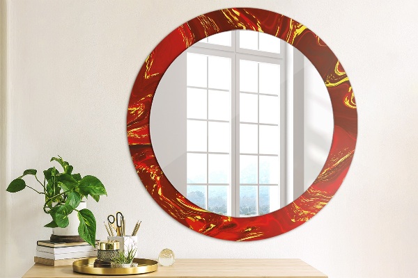 Ronde wandspiegel met print Rood marmer