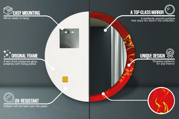 Ronde wandspiegel met print Rood marmer