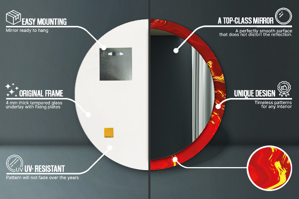 Ronde wandspiegel met print Rood marmer