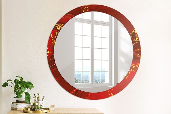 Ronde wandspiegel met print Rood marmer