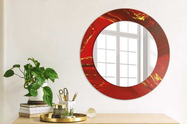 Ronde wandspiegel met print Rood marmer
