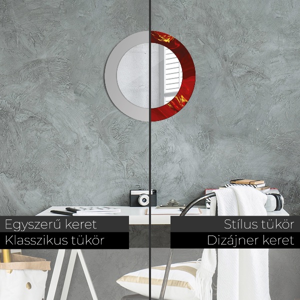 Ronde wandspiegel met print Rood marmer