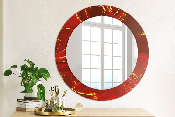 Ronde wandspiegel met print Rood marmer