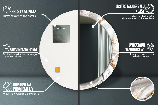 Ronde spiegel met bedrukte lijst Licht marmer