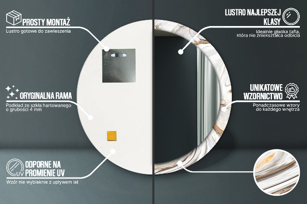 Ronde spiegel met bedrukte lijst Licht marmer