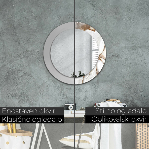 Ronde spiegel met bedrukte lijst Licht marmer