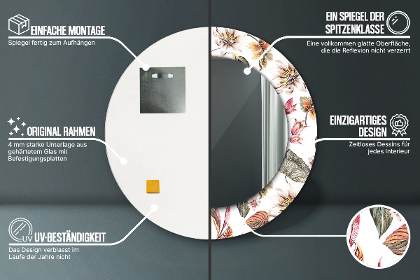 Ronde wandspiegel met print Uitstekende bloemen