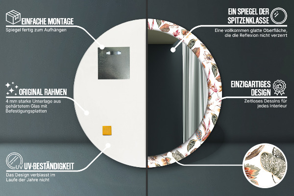 Ronde wandspiegel met print Uitstekende bloemen