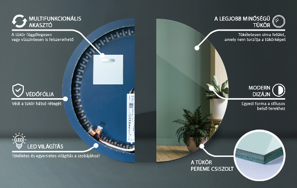 Ronde spiegel met LED-achtergrondverlichting fi 50 cm