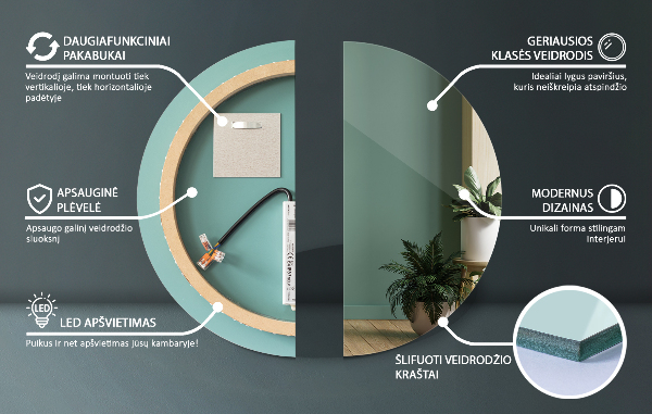 Ronde badkamerspiegel met LED-achtergrondverlichting fi 90 cm