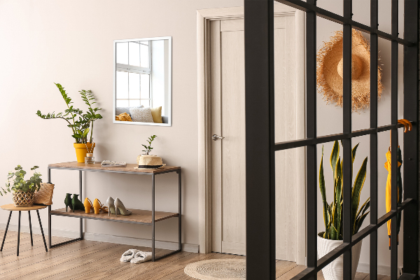 Rechthoekige woonkamerspiegel in een wit frame 50x50 cm