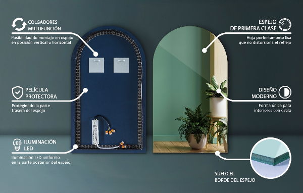 Boogspiegel met verlichting 40x70 cm