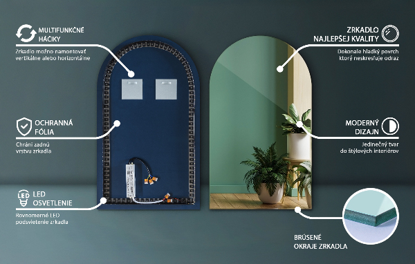 Boog spiegel met verlichting 45x80 cm