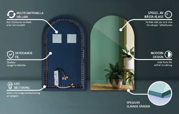 Boog spiegel met verlichting 45x80 cm