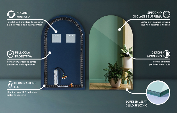 Boog spiegel met verlichting 45x80 cm