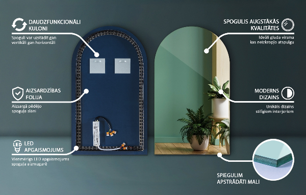 Boog spiegel met verlichting 45x80 cm