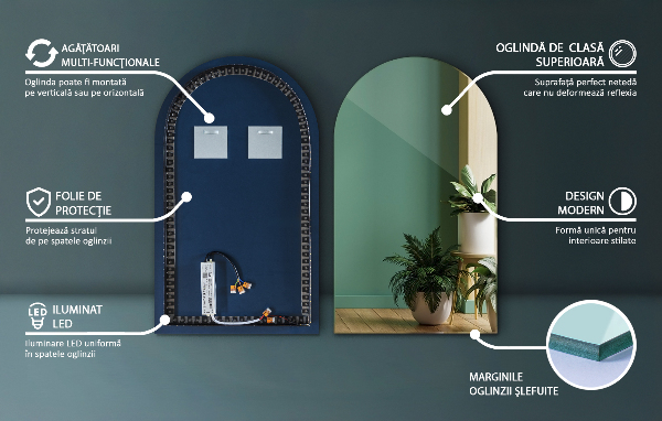 Spiegel boog met verlichting 50x90 cm