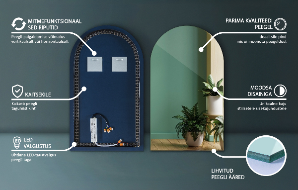 Spiegel boog met verlichting 50x90 cm