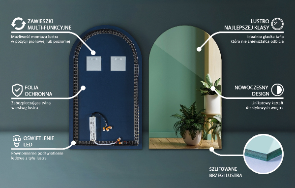 Spiegel met boog met verlichting 60x100 cm