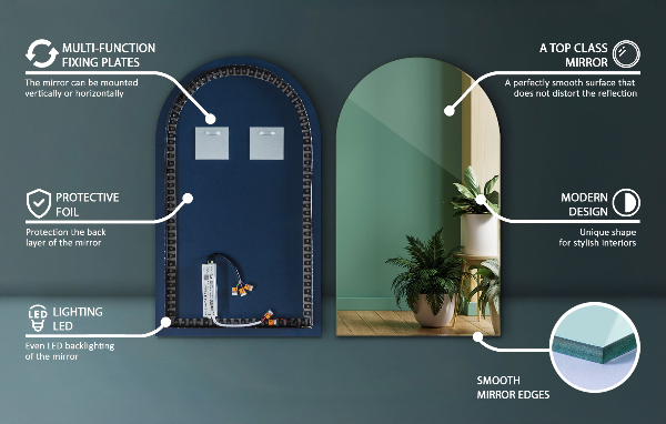 Spiegel met boog met verlichting 60x100 cm