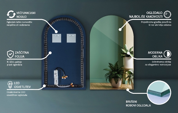 Spiegel met boog met verlichting 60x100 cm