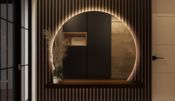 Ronde spiegel afgesneden met verlichting 63x70 cm