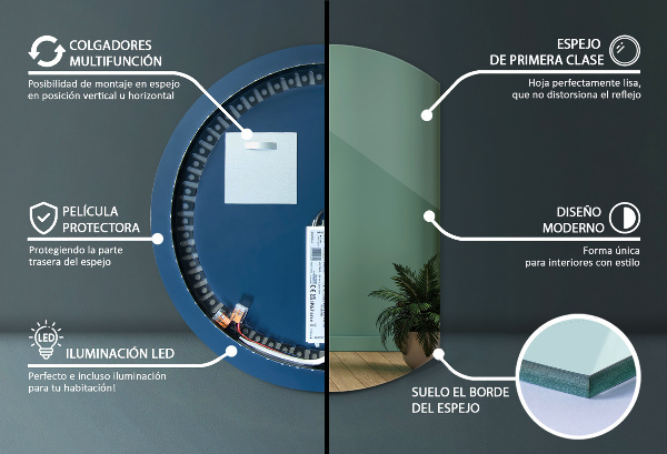 Ronde bijgesneden spiegel met led 74x90 cm