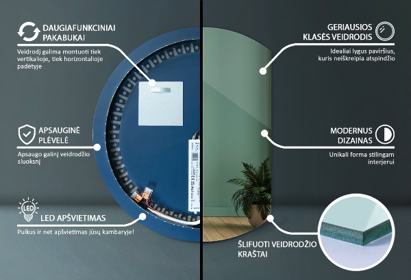Ronde bijgesneden spiegel met led 74x90 cm