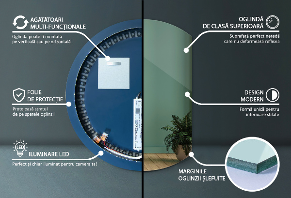 Ronde bijgesneden spiegel decoratief met led 84x100 cm