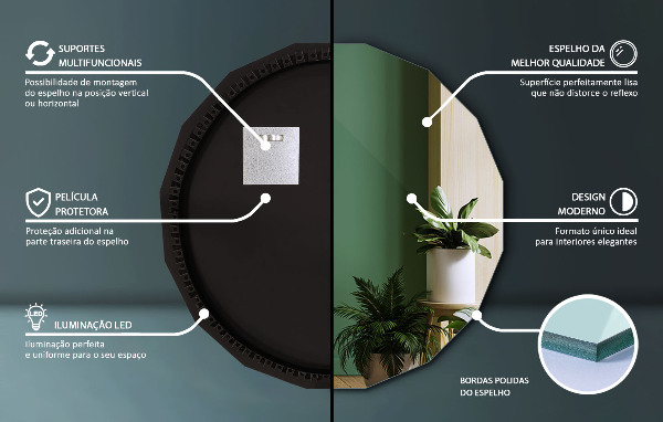 Veelhoekige spiegel LED 50x50 cm