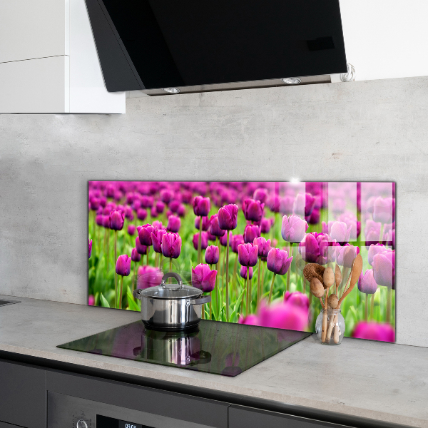 Spatplaat keuken Roze Tulpenveld Weide