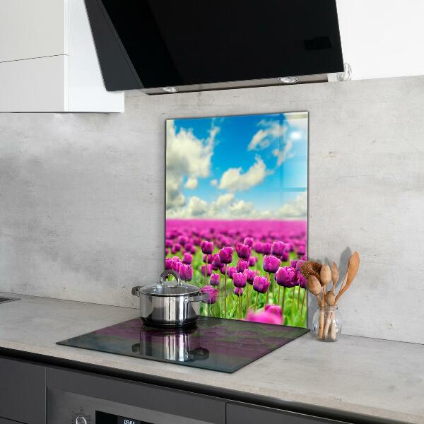 Spatplaat keuken Roze Tulpenveld Weide