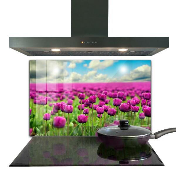 Spatplaat keuken Roze Tulpenveld Weide