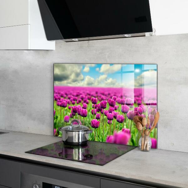 Spatplaat keuken Roze Tulpenveld Weide