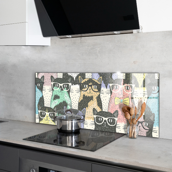 Spatscherm keuken glas Grappige illustratie van een hipsterkat
