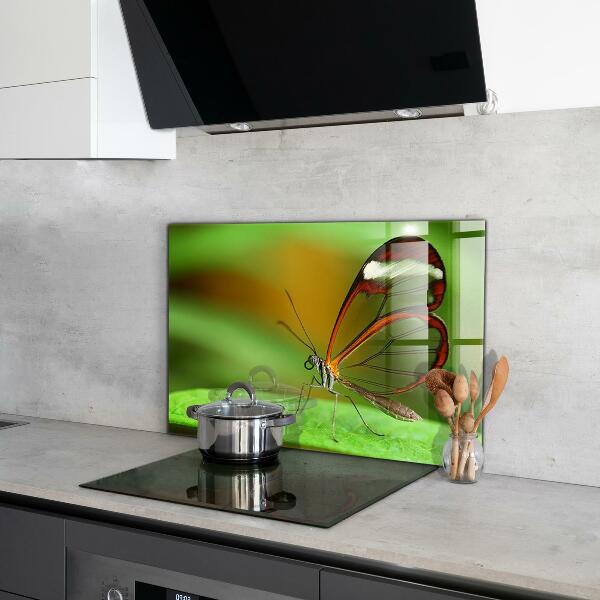 Keuken achterwand glas Vlinder op een blad