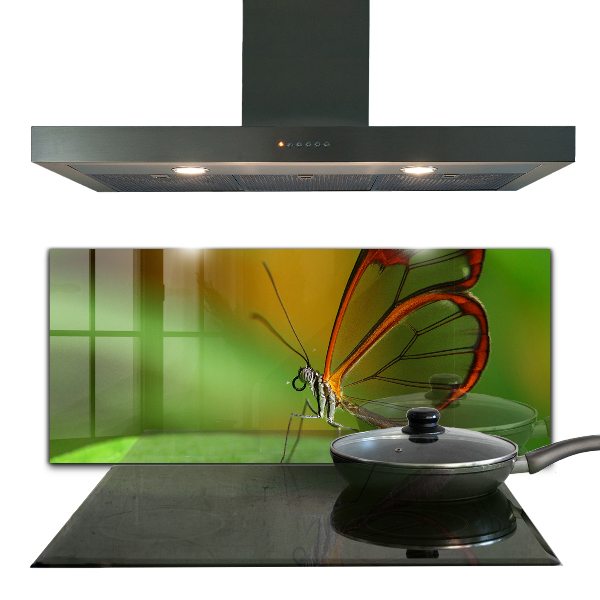 Keuken achterwand glas Vlinder op een blad