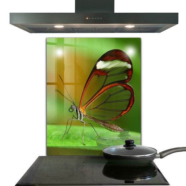 Keuken achterwand glas Vlinder op een blad