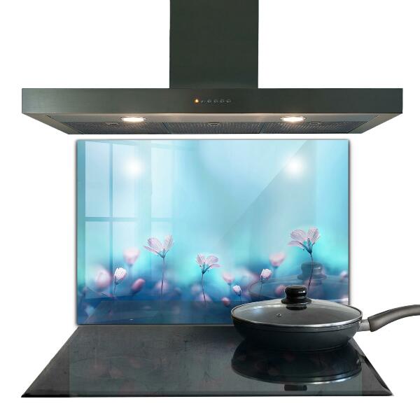 Keuken achterwand glas Bloemen achter de ochtendmist