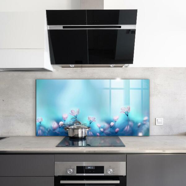 Keuken achterwand glas Bloemen achter de ochtendmist