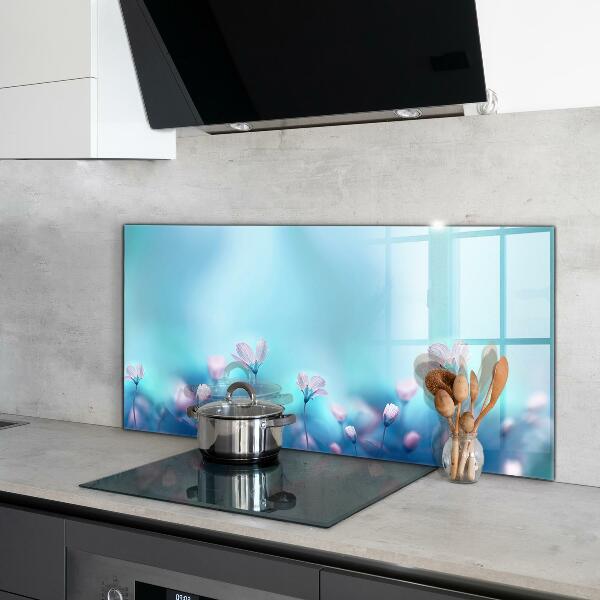 Keuken achterwand glas Bloemen achter de ochtendmist