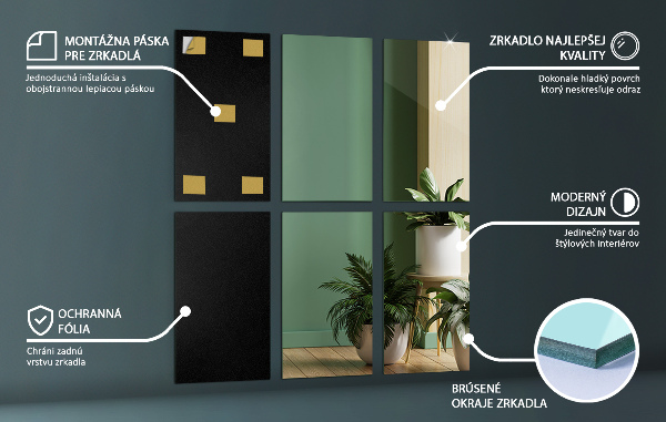 Zelfklevende spiegeltegels 6 st 30x20 cm