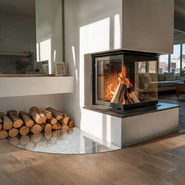 Plaat voor onder kachel Elegant plantenpatroon