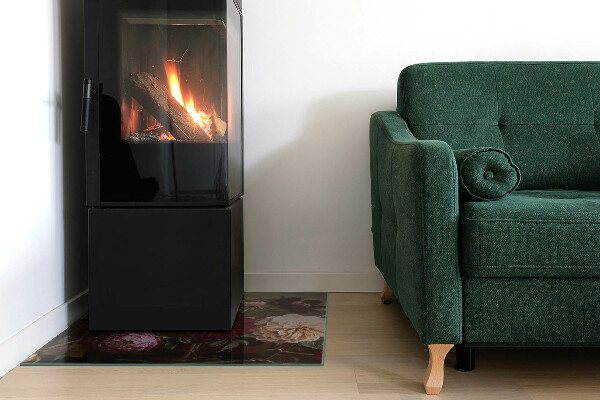 Vierkante vloerplaat voor kachel Bloemenboeket in detail