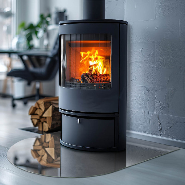 Halfovale vloerplaat openhaard Betontextuur met effect