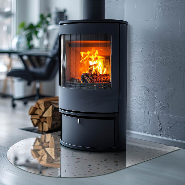 Halfovale plaat voor onder kachel Patroon met kleine vormen