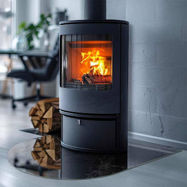 Halfovale vloerplaat voor houtkachel Elegant marmerpatroon