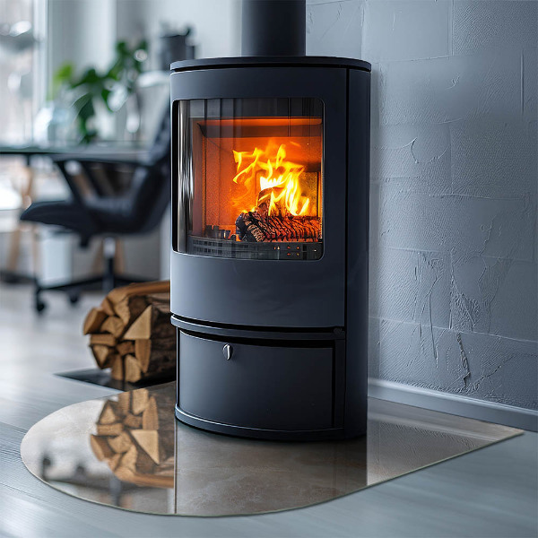 Halfovale plaat voor onder kachel Natuursteenpatroon