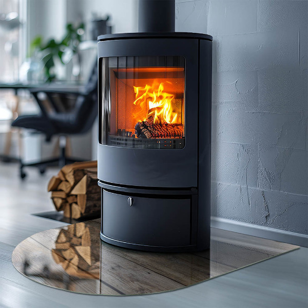 Halfovale vloerplaat voor houtkachel Textuur van houten planken