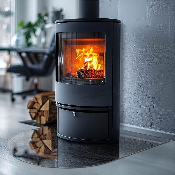 Halfovale vloerplaat voor houtkachel Steenoppervlaktetextuur